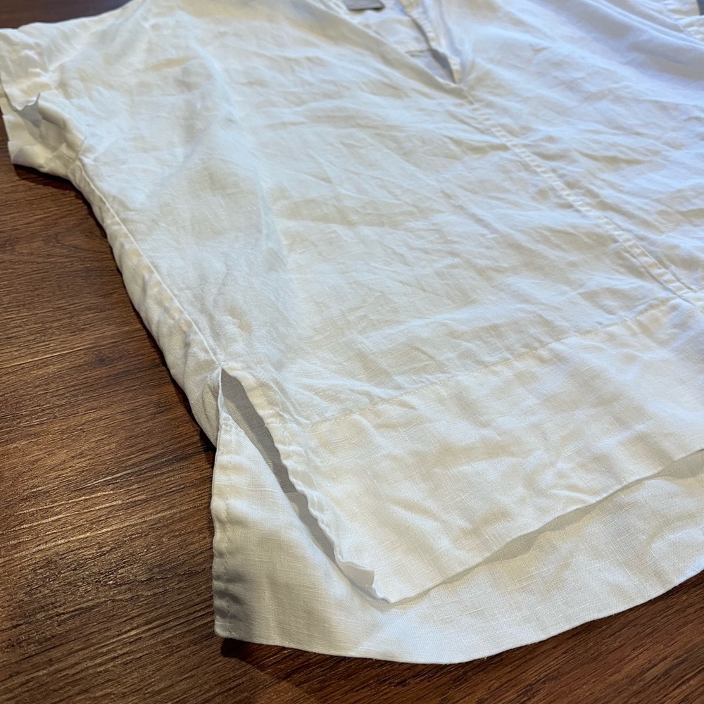 EVERLANE 100% Linen White Short Sleeve Split-Neck Top Shirt Flowy Breezy Size 4 - Picture 9 of 12
